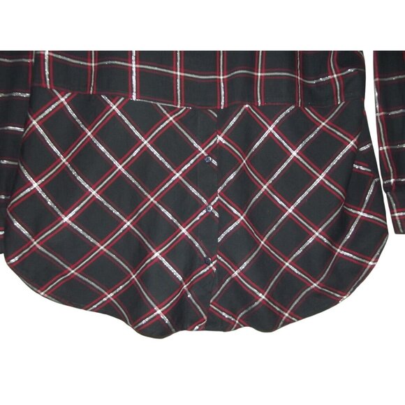 Company One Woman Shirt Plus 1X Navy Blue red Silver Metallic Plaid button-down - Picture 12 of 13